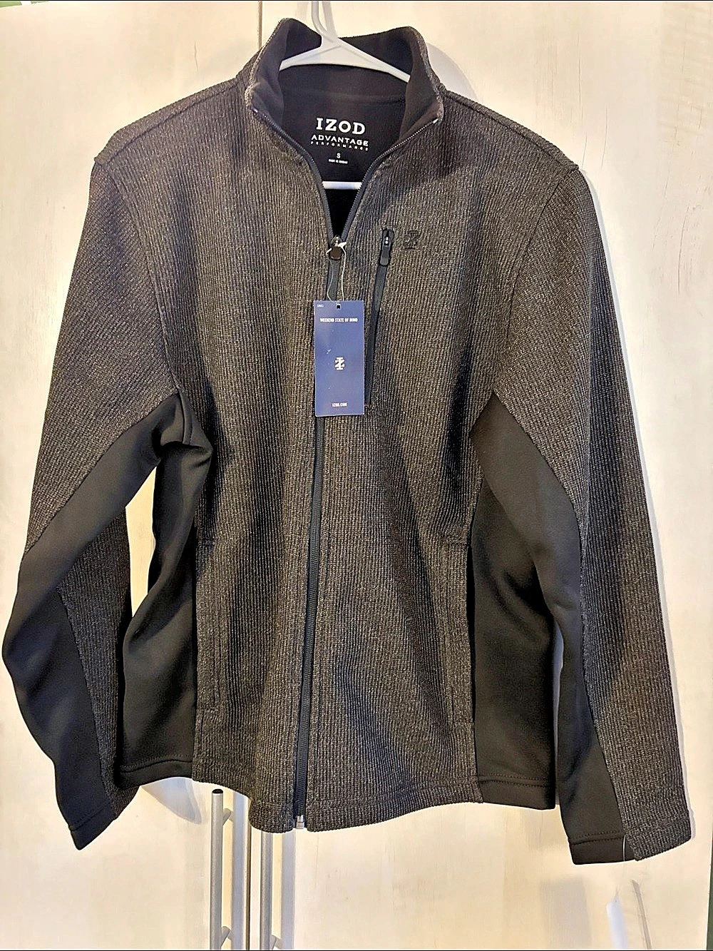IZOD Advantage Performance Full Zip Fleece Jacket Black & Gray Small